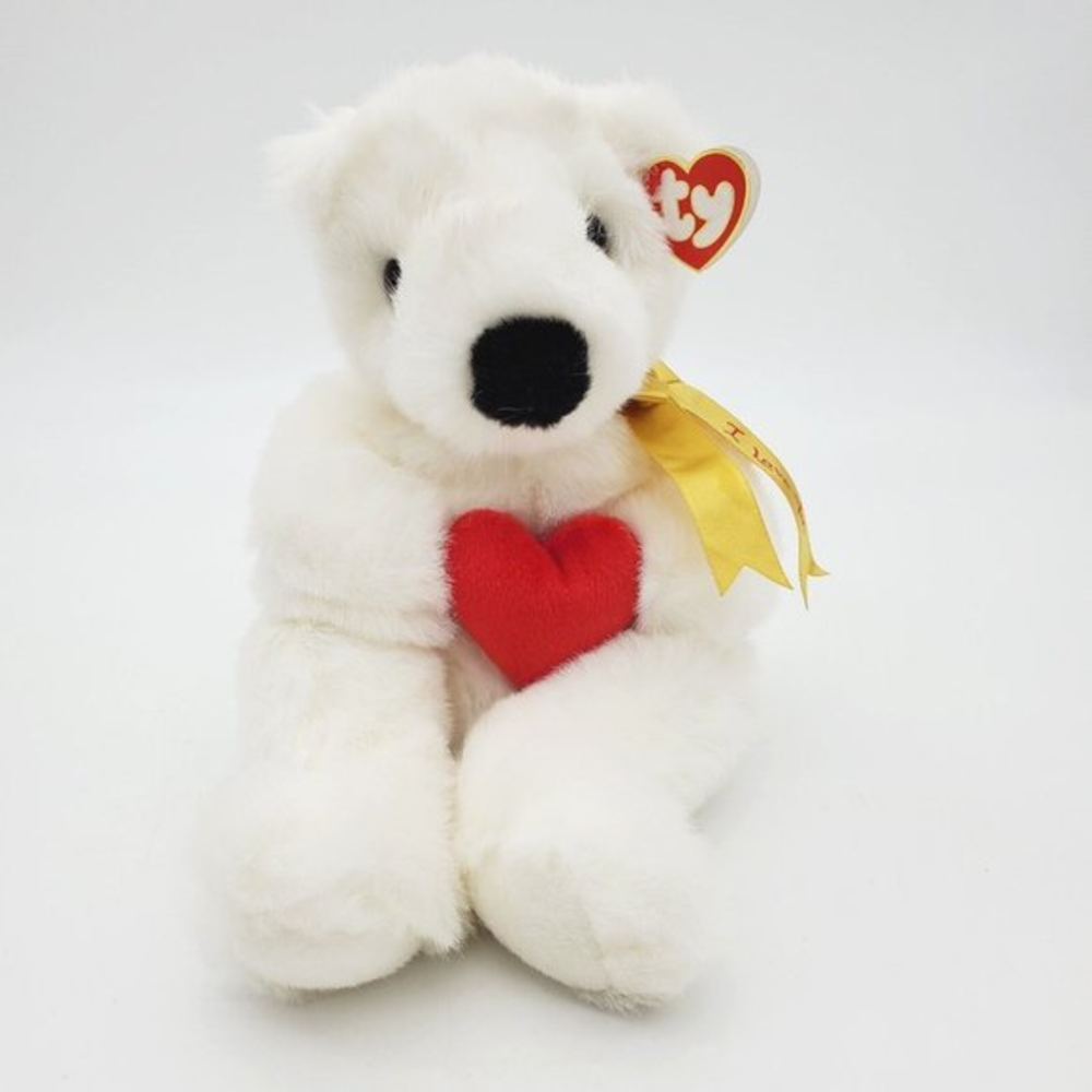 1997 Ty‎ Beanie Baby 15 In. "Romeo" the Bear Holding Heart White Polar Stuffed